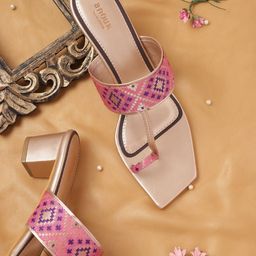 Anouk Women Ethnic Motifs Woven Design One-Toe Block Heels-38