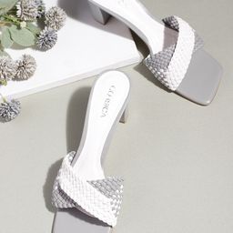 CORSICA White & Grey Colourblocked Woven Design Block Heels-10