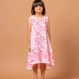 Sangria Girls Pink Floral Printed Pure Cotton Dress-image-48