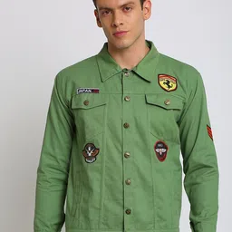 VOXATI Men Cotton Denim Jacket with Patchwork-33