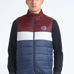 Flying Machine Mock Collar Colourblocked Padded Jacket-image-13