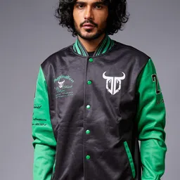 GO DEVIL Colourblocked Stand Collar Varsity Jacket-56