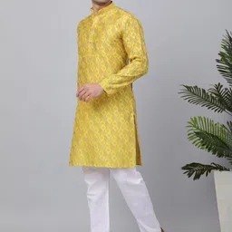 KRAFT INDIA Paisley Woven Design Mandarin Collar Jacquard Straight Kurta-picture-11