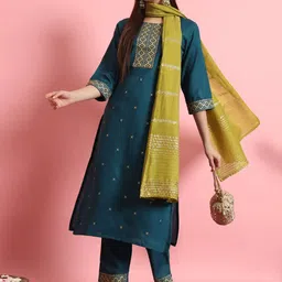 VredeVogel Ethnic Motifs Embroidered Regular Thread Work Kurta With Trousers & Dupatta image 1