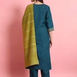 VredeVogel Ethnic Motifs Embroidered Regular Thread Work Kurta With Trousers & Dupatta image 4
