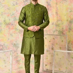 Hangup Regular Mirror Work Kurta With Pyjamas & Nehru Jacket-picture-58
