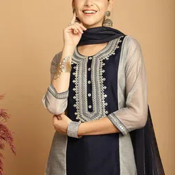 Tulsattva Ethnic Motifs Yoke Design Regular Thread Work Kurta With Trousers & Dupatta image 2