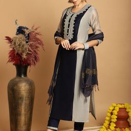 Tulsattva Ethnic Motifs Yoke Design Regular Thread Work Kurta With Trousers & Dupatta image 4