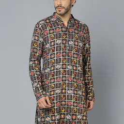 VASTRAMAY Ethnic Motifs Printed Mandarin Collar Straight Kurta-image-63