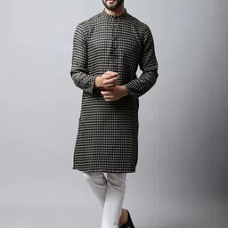 even Men Brown Checked Thread Work Kurta-47