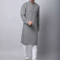 Even Men Black & White Checked Cotton Kurta-56