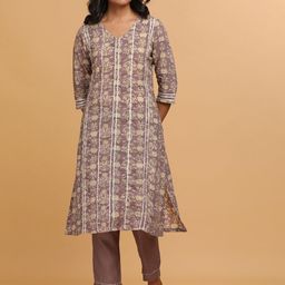 W The Folksong Collection - Women Purple Hand Block Print Gota Kurta-picture-11