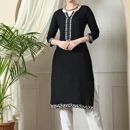 DANEEN Floral Embroidered Round Neck Straight Kurta-picture-58