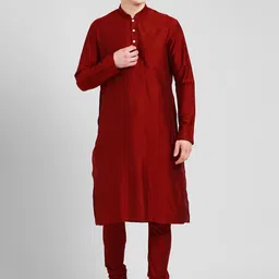 KISAH Men Red Solid Kurta-image-62