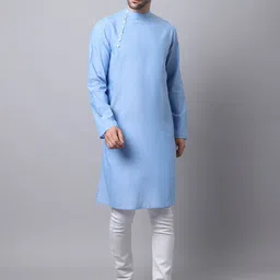 even Men Blue Angrakha Pure Cotton Kurta-picture-39