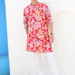 SHIWAM ETHNIX Floral Printed Mandarin Collar Cotton Straight Kurta-picture-55