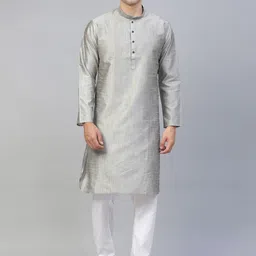 MANQ Men Grey Thread Work Kurta-picture-4