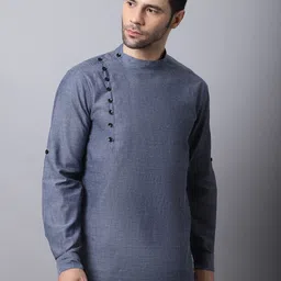 even Men Solid Grey Cotton Kurta-43