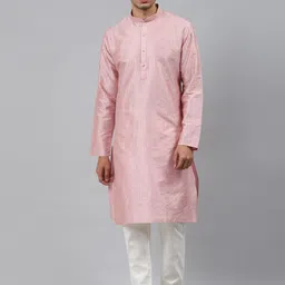 MANQ Men Pink Striped Straight Kurta-picture-40