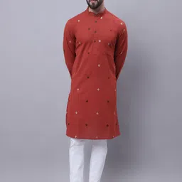 even Geometric Printed Band Collar Pure Cotton Kurta-image-95