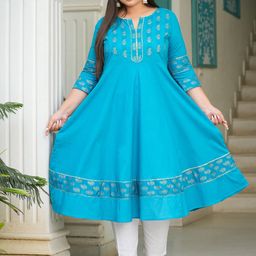 KALINI Plus Size Ethnic Motifs Printed Cotton Anarkali Kurta-15