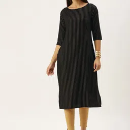 KALINI Round Neck Striped Straight Kurta-picture-52