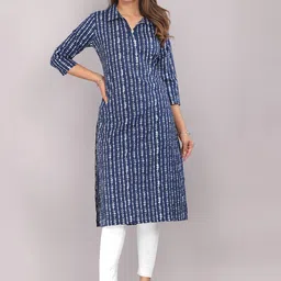 KANNAHI Striped Printed Shirt Collar Cotton Kurta-picture-45