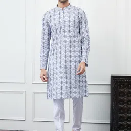 See Designs Floral Embroidered Thread Work Straight Cotton Kurta-image-57