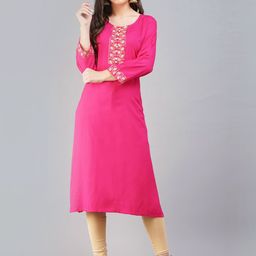 SHOOLIN Thread Work Round Neck Straight Kurta-image-43
