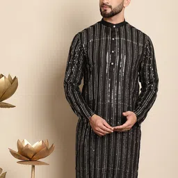 Anouk Embellished Mandarin Collar Sequins Detail Cotton Straight Kurta-image-49