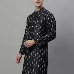 Anouk Black & Green & White Floral Foil Printed Cotton Silk Kurta-picture-11
