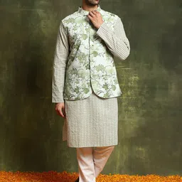 AKS Ethnic Motifs Printed Cotton Kurta With Nehru Jacket-17