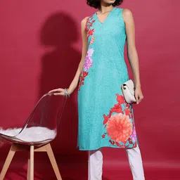 KETCH Floral Printed V-Neck Kurta-image-84
