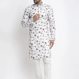 Kaifoo Men Multicoloured Floral Printed Thread Work Kurta-1