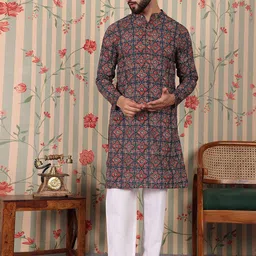 Ode by House of Pataudi Floral Printed Cotton Straight Kurta-image-76