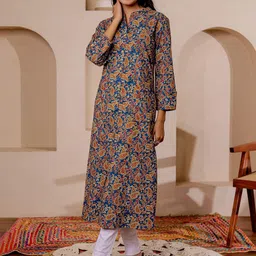 Chandbaali Women Ethnic Motifs Printed Pure Cotton Mandarin Collar A-Line Kurta-picture-8