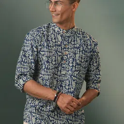 SHVAAS by VASTRAMAY Geometric Printed Thread Work Cotton Kurta-22
