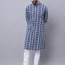 even Geometric Mandarin Collar Pure Cotton Kurta-image-15