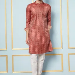 See Designs Men Woven Design Mandarin Collar Straight Kurta-58