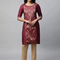 AURELIA Ethnic Motifs Woven Design  Patch Work Panelled Straight  Kurta-15