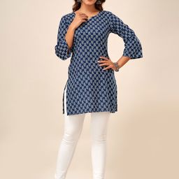 HERE&NOW Ethnic Motifs Printed Straight Pure Cotton Kurti-image-11