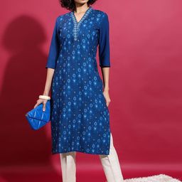 Vishudh Blue Ethnic Motif Printed Straight Kurta-picture-37