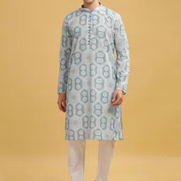 Anouk Blue Ethnic Motifs Embroidered Mandarin Collar Straight Kurta-picture-26