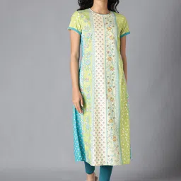 AURELIA Women Lime Green Floral Printed Kurta-image-48