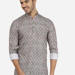 JB STUDIO Men Grey Ethnic Motifs Printed Cotton Kurta-image-10