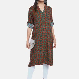 RANGMANCH BY PANTALOONS Women Rust Floral Printed Kurta-picture-1
