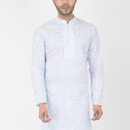 DEYANN Men White Floral Printed Kurta-image-6