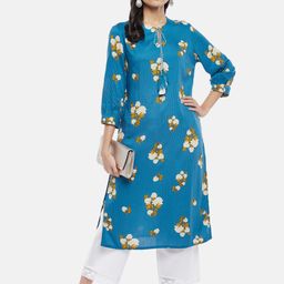 RANGMANCH BY PANTALOONS Women Blue Floral Printed Thread Work Kurta-picture-5