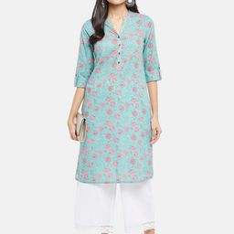 RANGMANCH BY PANTALOONS Women Blue & Pink Floral Printed Kurta-10