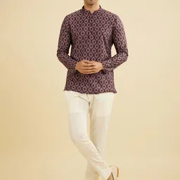Manyavar Ethnic Motifs Printed Mandarin Collar Straight Short Kurta-image-47
